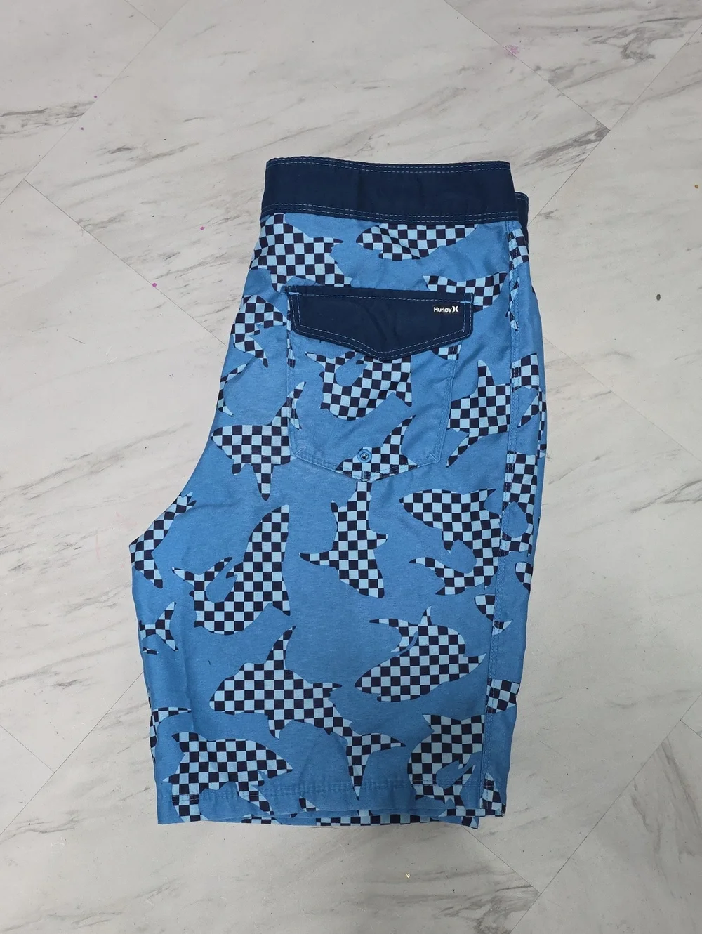 Hurley Light Blue Checker Shark Swim Shorts